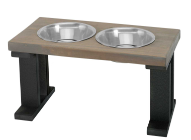 Farmhouse Elevated Dog Feeder with 2 Stainless Steel Bowls (Color: Black/Gray, size: 12 Inch)