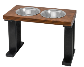 Farmhouse Elevated Dog Feeder with 2 Stainless Steel Bowls (Color: Black/Chestnut, size: 16 Inch)