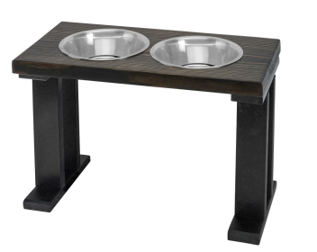 Farmhouse Elevated Dog Feeder with 2 Stainless Steel Bowls (Color: Black/Ebony, size: 16 Inch)