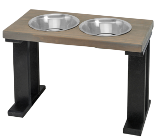 Farmhouse Elevated Dog Feeder with 2 Stainless Steel Bowls (Color: Black/Gray, size: 16 Inch)