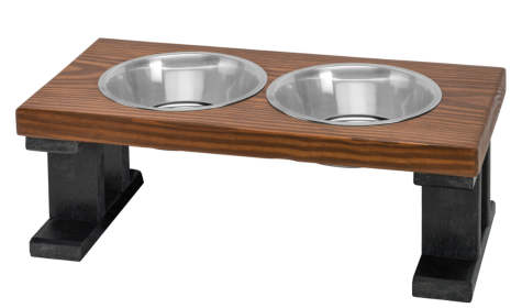Farmhouse Elevated Dog Feeder with 2 Stainless Steel Bowls (Color: Black/Chestnut, size: 8 Inch)