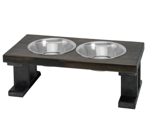 Farmhouse Elevated Dog Feeder with 2 Stainless Steel Bowls (Color: Black/Ebony, size: 8 Inch)