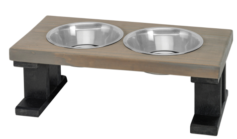 Farmhouse Elevated Dog Feeder with 2 Stainless Steel Bowls (Color: Black/Gray, size: 8 Inch)