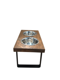 Modern Elevated Dog Bowl Stand with 2 Stainless Steel Bowls (Color: Chestnut, size: 14")