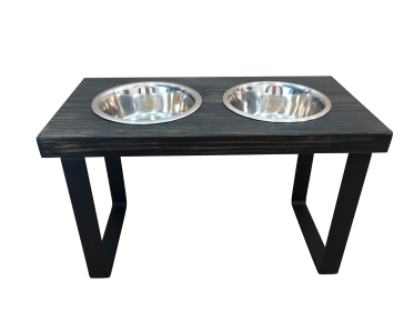 Modern Elevated Dog Bowl Stand with 2 Stainless Steel Bowls (Color: Ebony, size: 14")
