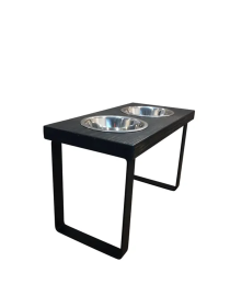 Modern Elevated Dog Bowl Stand with 2 Stainless Steel Bowls (Color: GREY, size: 14")