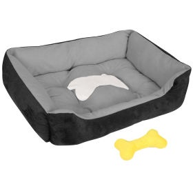 Soft Plush Dog Bed Black Gray (Color: Black)
