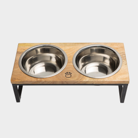 GF Pet Wood and Metal Elevated Dog Feeder (Color: Natural, size: large)