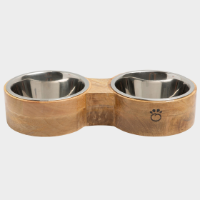 GF Pet Figure 8 Wood Double Diner (Color: Natural, size: medium)