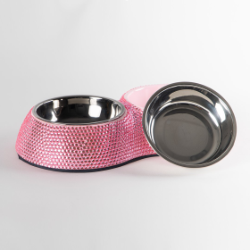 Hello Doggie Pearl Double Dog Bowl (Color: Pink, size: One Size)