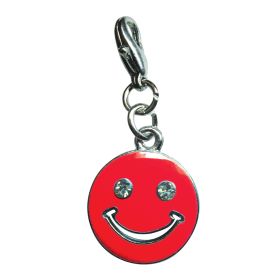 Happy Face with Sparkling Eyes Enamel Charm (Color: Red)