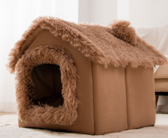 Foldable Dog House Pet Cat Bed Winter Dog Villa Sleep Kennel Removable Nest Warm Enclosed Cave Sofa Pets Supplies (Option: Brown Snow House-Medium)