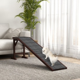 PawHut Dog Ramp For Bed, Pet Ramp For Dogs With Non-Slip Carpet And Top Platform, 74 X 16 X 25, Brown (Color: BROWN)
