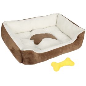Pet Dog Bed Soft Warm Fleece Puppy Cat Bed Dog Cozy Nest Sofa Bed Cushion Mat S Size (Color: BROWN, size: S)