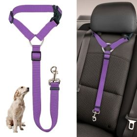 Solid Color 2 In 1 Pet Car Seat Belt Nylon Lead Leash Backseat Safety Belt Adjustable For Dog & Cat (Color: ROSE)