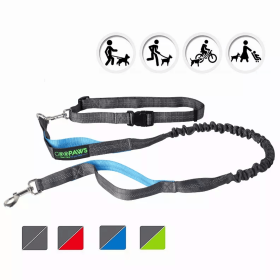 JESPET Hands-Free Bungee Dog Leash with Adjustable Waist Belt and Dual Control Handles (Color: Blue, Size-Pack Of: 1'' X 48''-1)