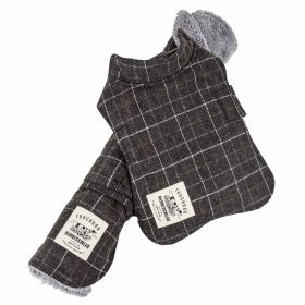 Touchdog 2-In-1 Windowpane Plaided Dog Jacket With Matching Reversible Dog Mat (Color: GREY, size: small)