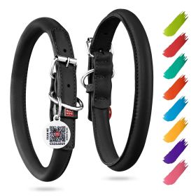 Ultra Soft Rolled Leather Dog Collar 21-24 inch Neck Soft Padded Dog Collars for Medium Large Breed Dogs (Color: Black)