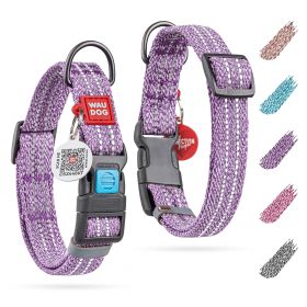 Reflective Cotton Dog Collar Eco Friendly Alt to Nylon Collar for Small Medium and Large Dogs Adjustable Male Female Dog Collar 14-23 inch Neck x 1 in (Color: Purple)