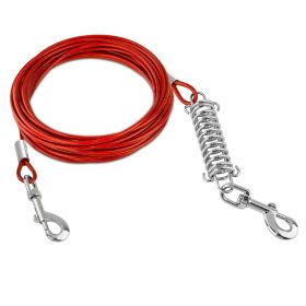 Dog Tie Out Cable Long Dog Leash Chew Proof Lead Dog Chain with Durable Spring 360�� Rotatable Clips PVC Case for Outside Yard Caming (Color: Red, size: 15m)