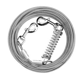 Dog Tie Out Cable Long Dog Leash Chew Proof Lead Dog Chain with Durable Spring 360�� Rotatable Clips PVC Case for Outside Yard Caming (Color: GREY, size: 15m)