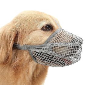 Pet Muzzle Mask Soft Mesh Muzzle Adjustable Dog Mouth Cover with Breathable Mesh Adjustable Neck Forehead Strap (Color: GREY, size: L)