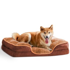 Memory Foam Pet Bed for Small Dogs & Cats with Washable Removable Cover Non-Slip Base Waterproof Liner Egg Crate Foam for Improved Sleep, brown,medium (Color: AS PIC)