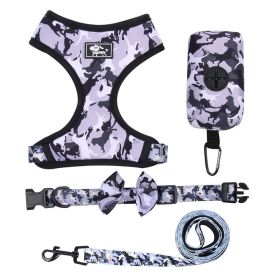 4Pcs Set Reflective No Pull Dog & Cat Harness Collar Leash With Dog Poop Bag For Small Medium Dog (Color: GREY, size: XL)