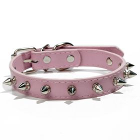 Studded Dog Collar With Rivet Design (Color: Pink, size: S)