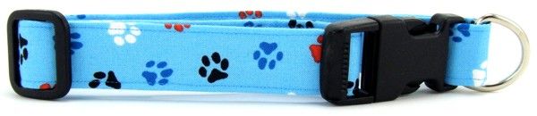 Aqua Red, White & Blue Paws Dog Collar (Option: Small)