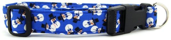 Dark Blue Tossed Snowmen Dog Collar (Option: Medium)