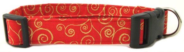 Red Gold Metallic Scrolls Dog Collar (Option: Medium)