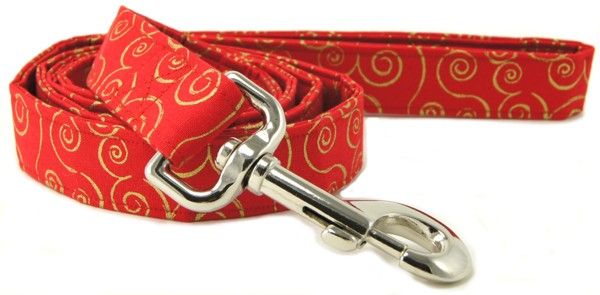 Red Gold Metallic Scrolls Dog Leash