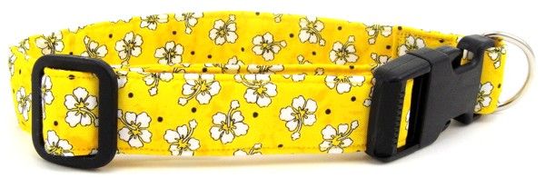 Yellow Hawaiian Flowers Dog Collar (Option: Medium)